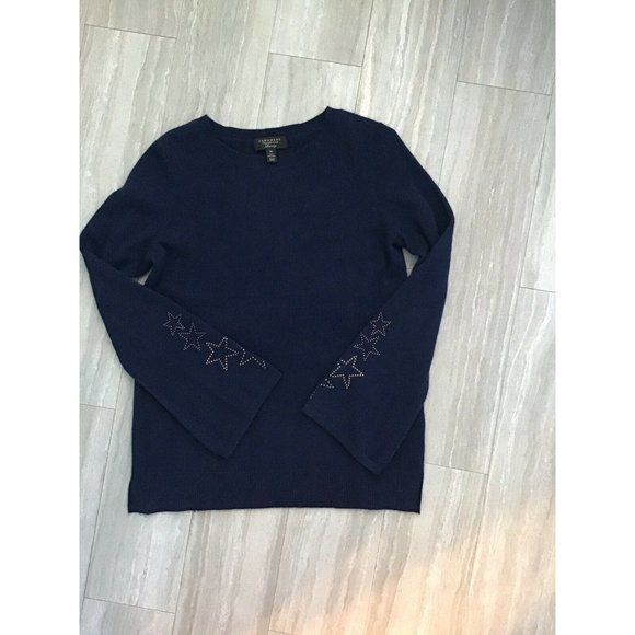 Charter Club Luxury 100% Cashmere Navy Blue Sweater Size XS Star Bell Sl… - Picture 7 of 7